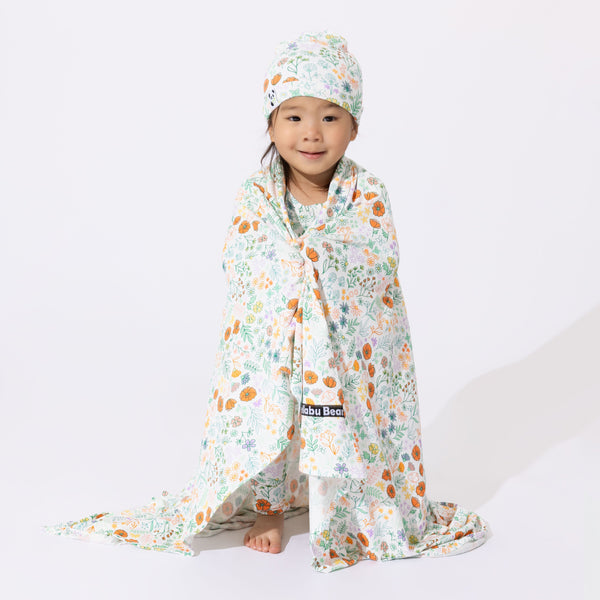 summer-floral-bamboo-swaddle-beanie-set-Bellabu Bear at Sophia's StyleSwaddle & Beanie-1